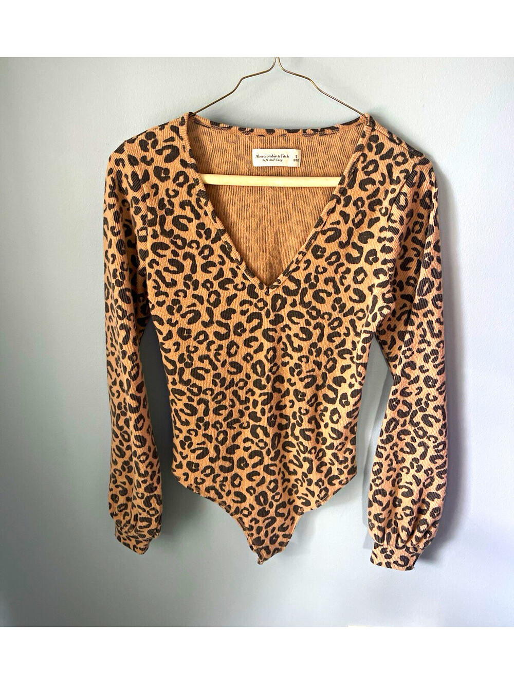 Abercrombie & Fitch Women’s Brown/Black Animal Print V-Neck Bodysuit S Regular